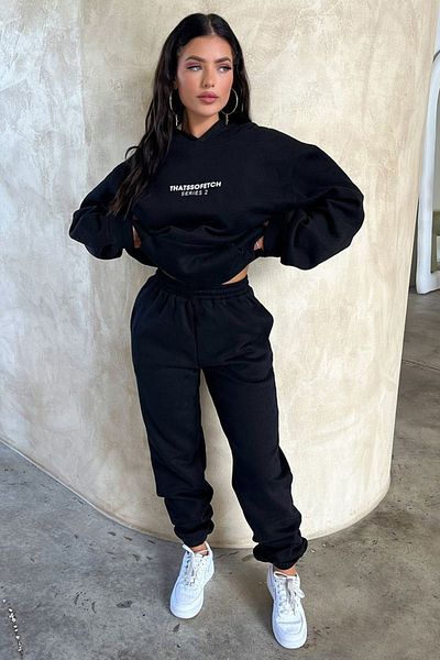 CLAYES Σετ αθλητικής φόρμας So Fetch Series 2 Φούτερ Jogger - Μαύρη στάμπα Oversize Raster Hooded