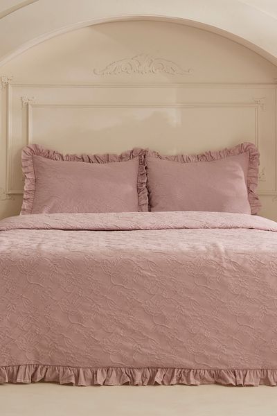 Karaca Home White Collection Tyra 100% Cotton Double Bed Cover Powder