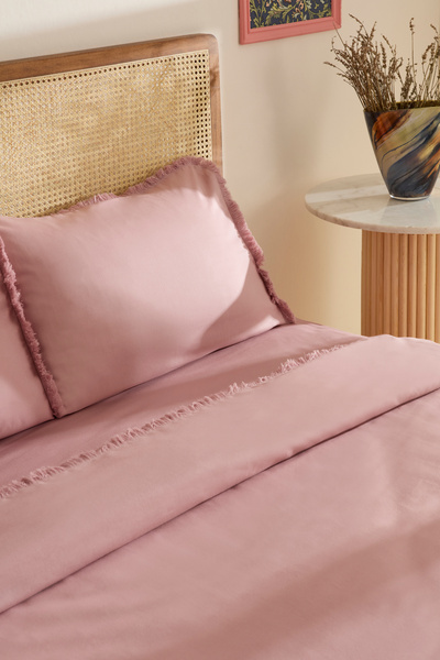 Karaca Home Ella Krep 100% Cotton Double Duvet Cover Set Dusty Rose