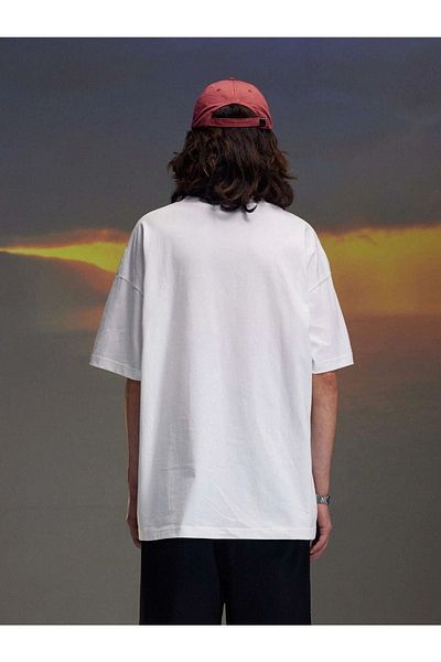 VBSVİBES Men's White Oversize Unloose Printed T-shirt