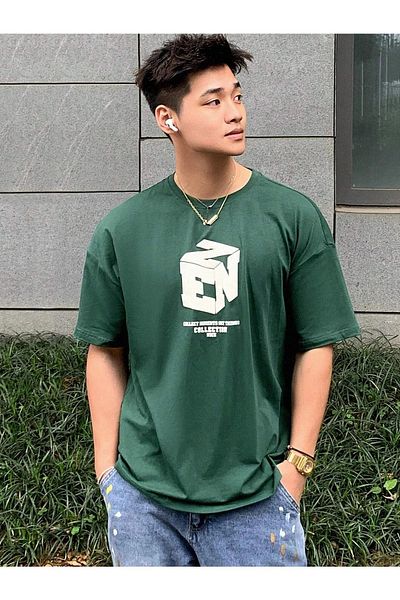 CLAYES Unisex Green Oversize Ezn Printed T-shirt - Oversize Printed