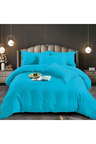 Pucioasa Double bed linen in polycotton damask, 6 pieces, Turquoise