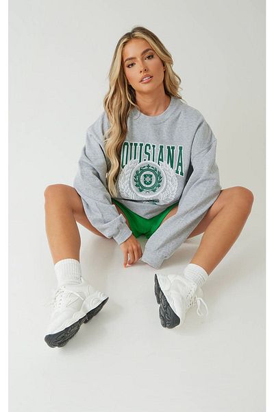 CLAYES Γκρι φούτερ Louisiana Oversize - Βαμβακερό εμπριμέ