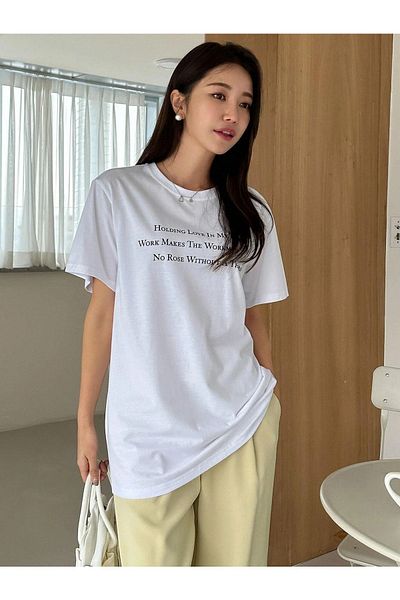 CLAYES Tricou Alb Slogan Oversize - Imprimat Oversize