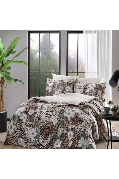 Taç 6-piece satin double bed linen, TaçDELUX Digital Ponte Kahve