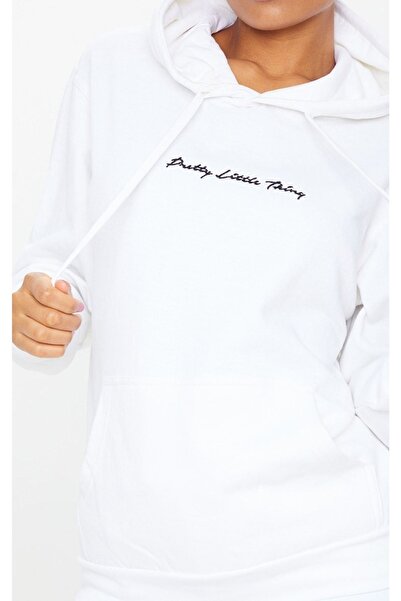 CLAYES Pretty Sweatpants Set Sweatshirt Jogger - White Printed Oversize Raised Hooded Rubber Leg