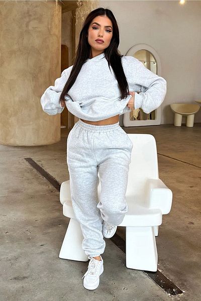CLAYES Basic Απλό Σετ Φούτερ Jogger - Γκρι Oversize Raised Hooded
