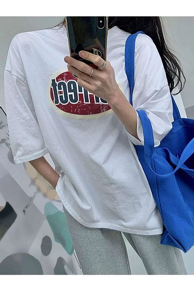CLAYES Λευκό Oversize Γυναικείο T-shirt - Με στάμπα
