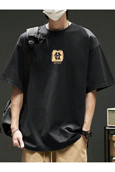 VBSVİBES Унісекс чорна футболка з принтом Orme Oversize Get Rich