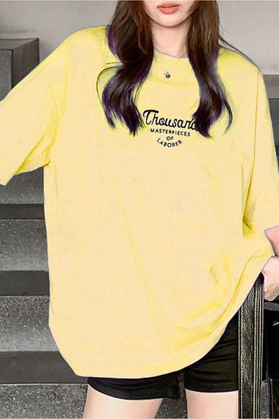 CLAYES Thousand Supreme T-Shirt - Yellow Printed Oversize Crew Neck Short Sleeve T-Shirt