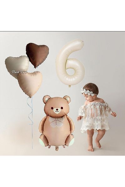 parti pera Balon din folie de urs retro cu papion Balon din folie de inimă retro Cremă Balon din folie cu cifre Set de baloane pentru ziua de naștere