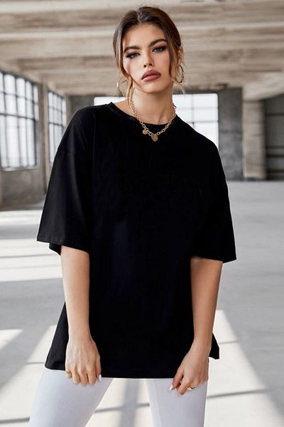 CLAYES Μαύρο μπλουζάκι Oversize - Crew Neck, κοντό μανίκι