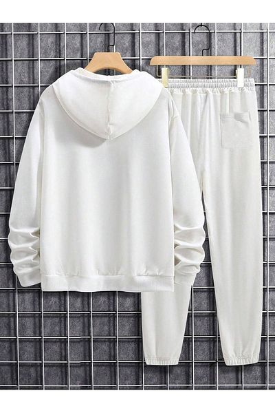 VBSVİBES طقم بدلة رياضية Brooklyn 1631 Sweatshirt Jogger - هوديي بشريط كبير الحجم مطبوع باللون الأبيض