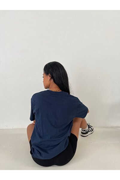 DUBU BUTİK Μπλουζάκι Ellore Written Single Jersey T-Shirt - Μπλουζάκι με κοντό μανίκι με λαιμόκοψη σε μπλε ναυτικό