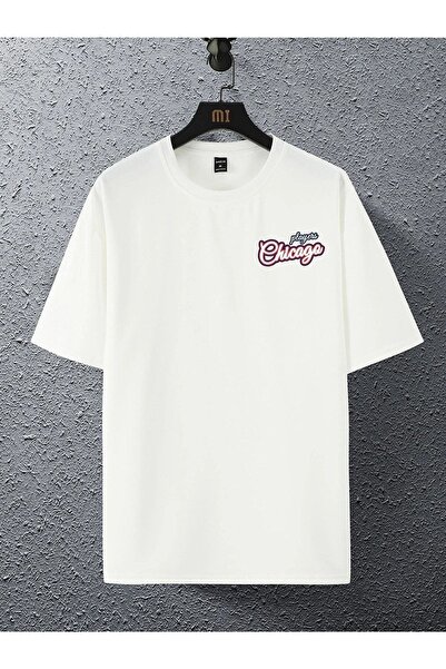 VBSVİBES Πλεκτό μπλουζάκι Unisex White Oversize 27 Chicago Printed