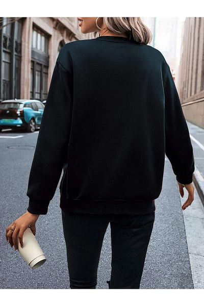 VBSVİBES Hanorac unisex oversize negru Atlanta imprimat cu gât crew