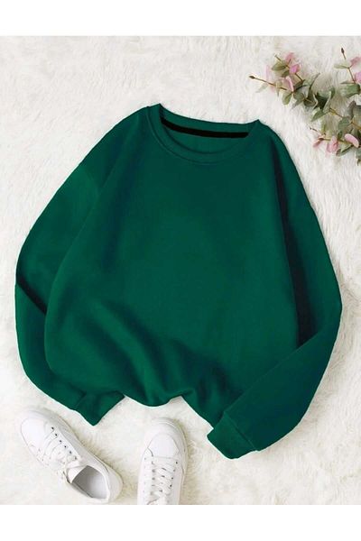 CLAYES Unprinted Solid Sweatshirt - Nefti Green Thick Winter Raster Μακρυμάνικο Oversize Crew Neck