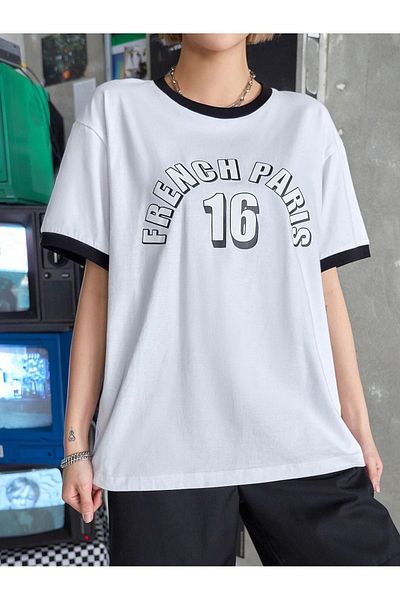 CLAYES Μπλουζάκι French Paris Piece Single Jersey - Λευκό υπερμεγέθη κοντομάνικο μπλουζάκι με λαιμόκοψη