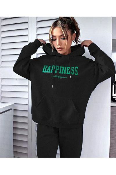 VBSVİBES Σετ φόρμας μαύρης κουκούλας με κουκούλα Happiness
