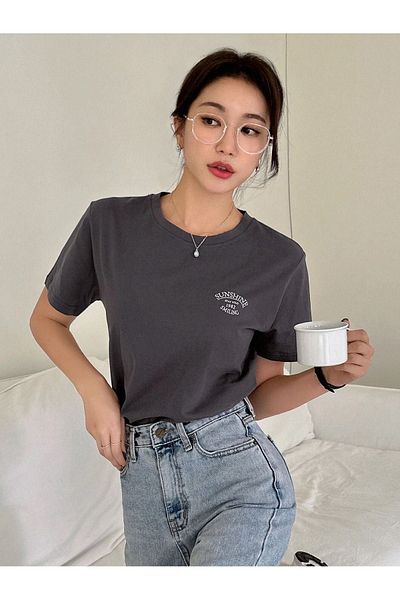 DUBU BUTİK Sunshine 1982 Single Jersey T-Shirt - Smoke Printed Oversize Crew Neck Short Sleeve T-Shirt
