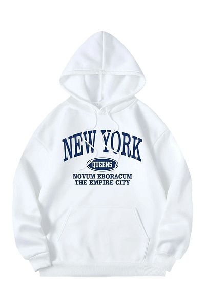 CLAYES Hanorac New York Queens - Hanorac oversize imprimat alb