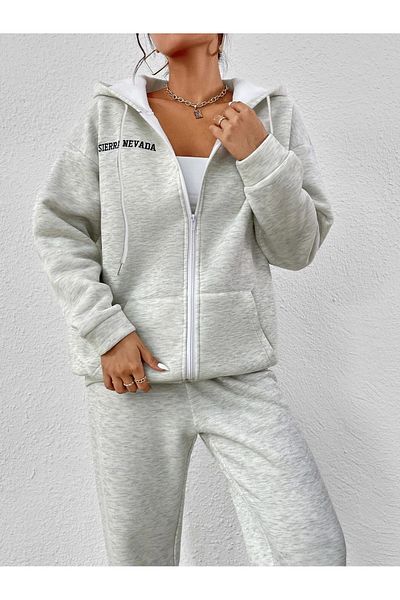 CLAYES Sirra Newada Cardigan Sweatpants Jogger- Gray Bottom Top Combination Set Printed Oversize Hooded