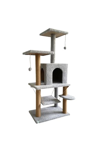Reyo Gray Pet Yoluń Luxury Cat Scratching Playhouse with Swing