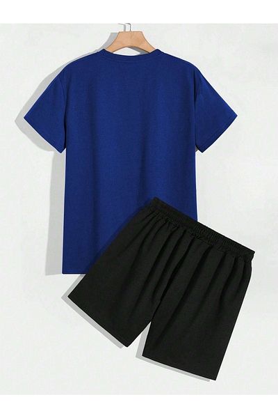 CLAYES 23 Number T-Shirt Shorts - Saks Blue Black Bottom Top Team Shorts T-Shirt Combination Printed Crew Neck