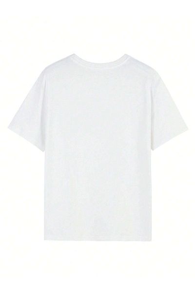 CLAYES Tricou Vintage College - Mânecă scurtă cu mânecă scurtă oversize cu gât cu imprimeu alb