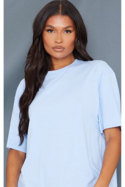 DUBU BUTİK Tricou simplu din jerseu - Tricou supradimensionat cu mânecă scurtă, albastru bebeluș