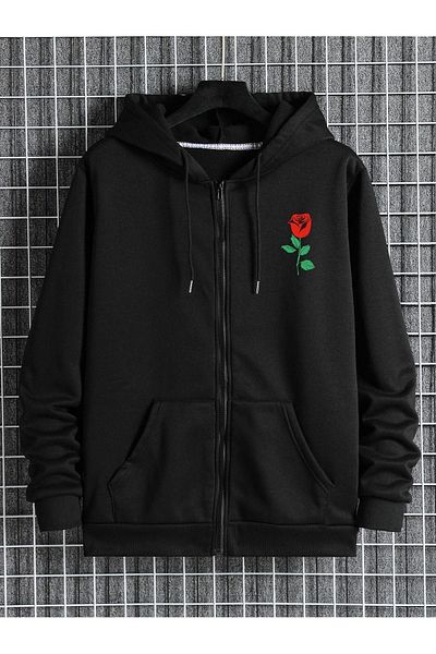 CLAYES Rose Cardigan - Μαύρη στάμπα Oversize Hooded