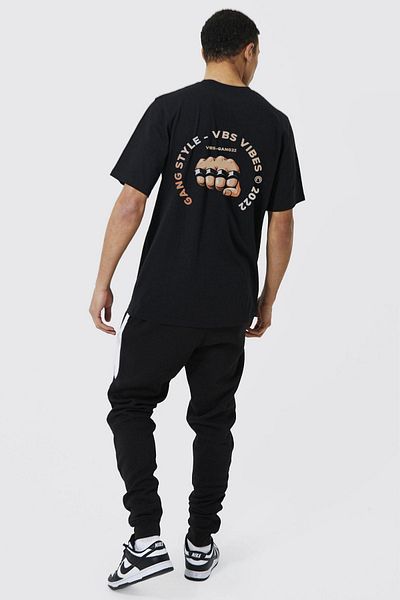 VBSVİBES Gang Series Men's Black Oversize Vibes Gang Printed T-shirt