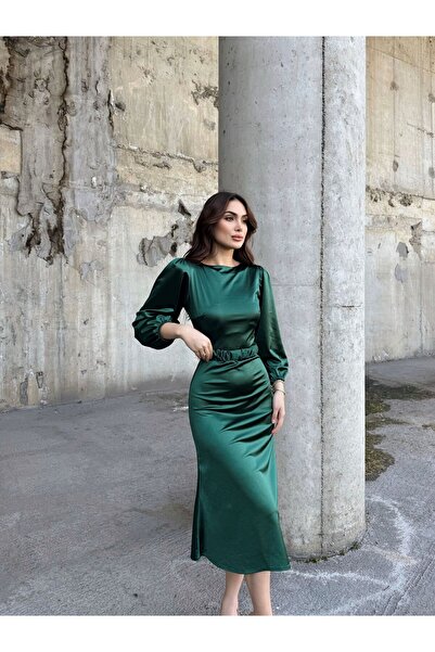 Sindimoda Calia Kemer Detay Saten Elbise 95416