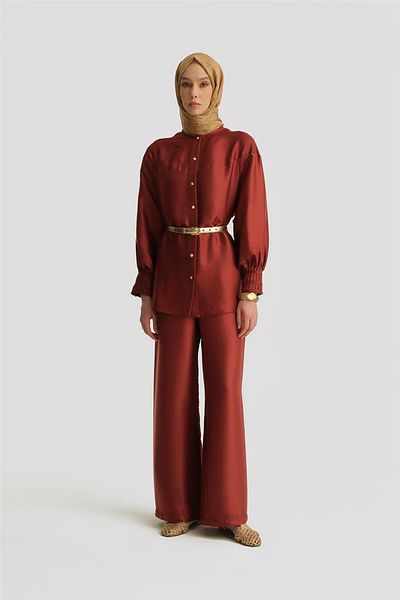 Armine Ribbed Satin Shirt 25Y3710 Dark Red