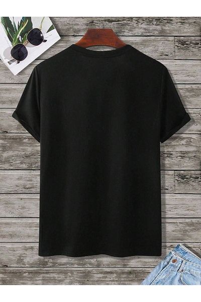 CLAYES Popular Single Jersey T-Shirt - Black Printed Oversize Crew Neck Short Sleeve T-Shirt