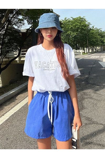 VBSVİBES Πλεκτό μπλουζάκι Unisex Λευκό Oversize Vacation με στάμπα