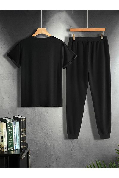 CLAYES Wing T-shirt Sweatpants Jogger - Μαύρο εμπριμέ στο κάτω μέρος Oversize Crew Neck