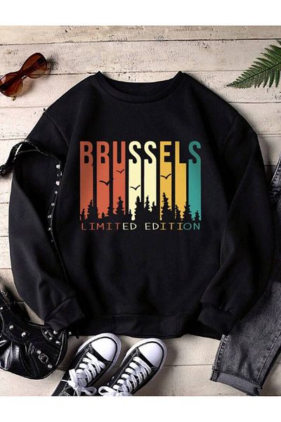 VBSVİBES Hanorac negru oversize BRUSSELS imprimat pentru femei