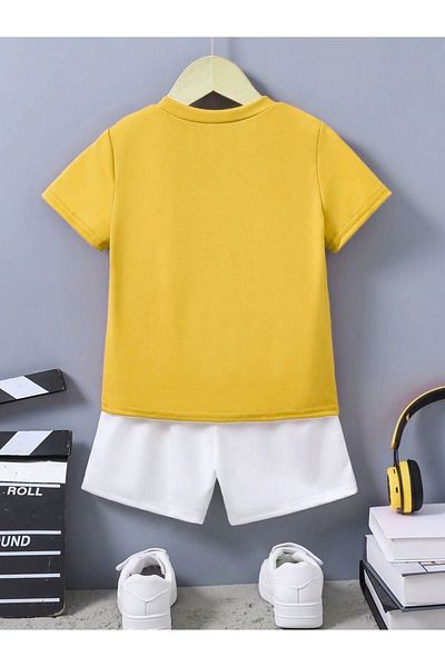 CLAYES Children's Cotton Set with Yellow T-shirt and White Shorts - Crew Neck