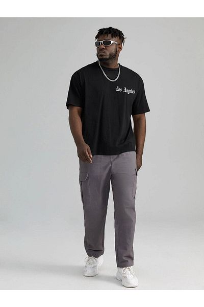 VBSVİBES Men's Black Oversized Los Angeles Printed Knitted T-shirt