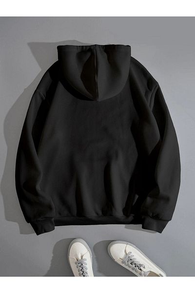 DUBU BUTİK San Diego Sweatshirt - Black Printed Oversize Hoodie