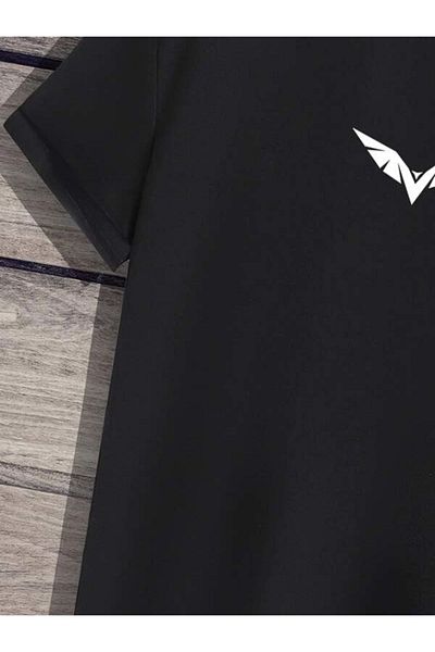 CLAYES Μπλουζάκι Wings - Μαύρο εμπριμέ κοντό μανίκι με λαιμόκοψη