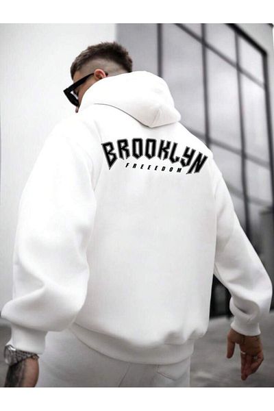 VBSVİBES Φούτερ με φούτερ Unisex Oversize White Brooklyn Freedom
