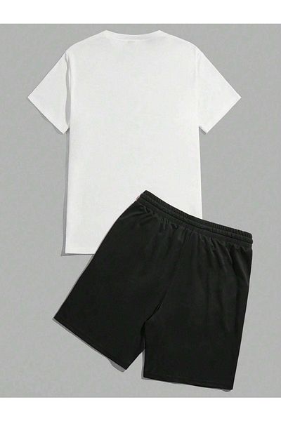 CLAYES Tricou cu logo-ul inimii - Alb Negru Partea de sus Pantaloni scurți pentru echipă Tricou cu imprimeu combinat cu gâtul turn