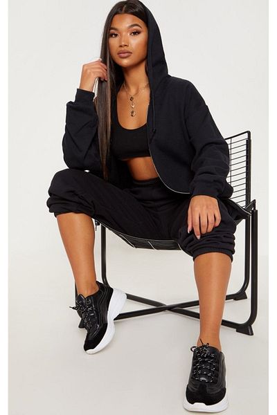 CLAYES Basic Plain Cardigan - Μαύρη κουκούλα με φερμουάρ