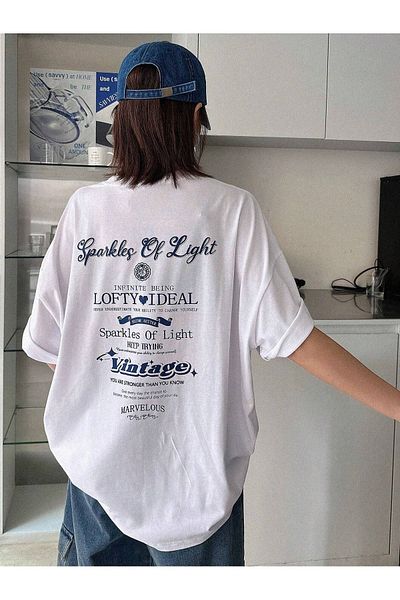 CLAYES Tricou cu mânecă scurtă Sparkles Of Light - Tricou cu mânecă scurtă supradimensionat cu imprimeu alb