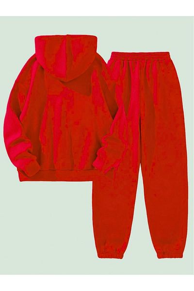 DUBU BUTİK Καλιφόρνια εμπριμέ αθλητική φόρμα - Oversize φούτερ, Jogger, Hoodie, Claret Red