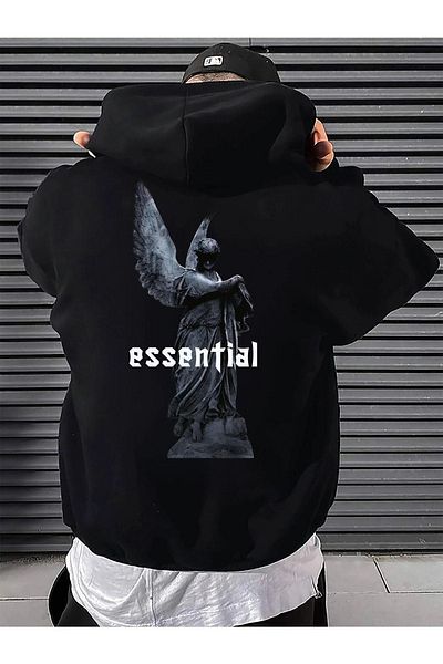 DUBU BUTİK Φούτερ με κουκούλα με κουκούλα Essential Unisex Μαύρο Oversize