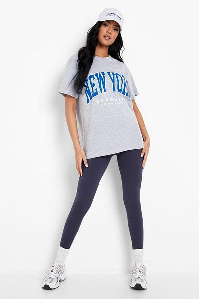 CLAYES Γκρι Oversize New York T-shirt - Oversize Printed