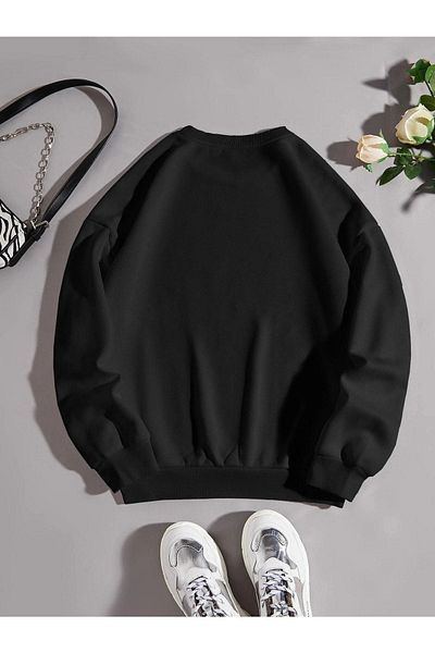 VBSVİBES Hanorac imprimat Wiley - Negru cu guler rotund Oversize Design Trend